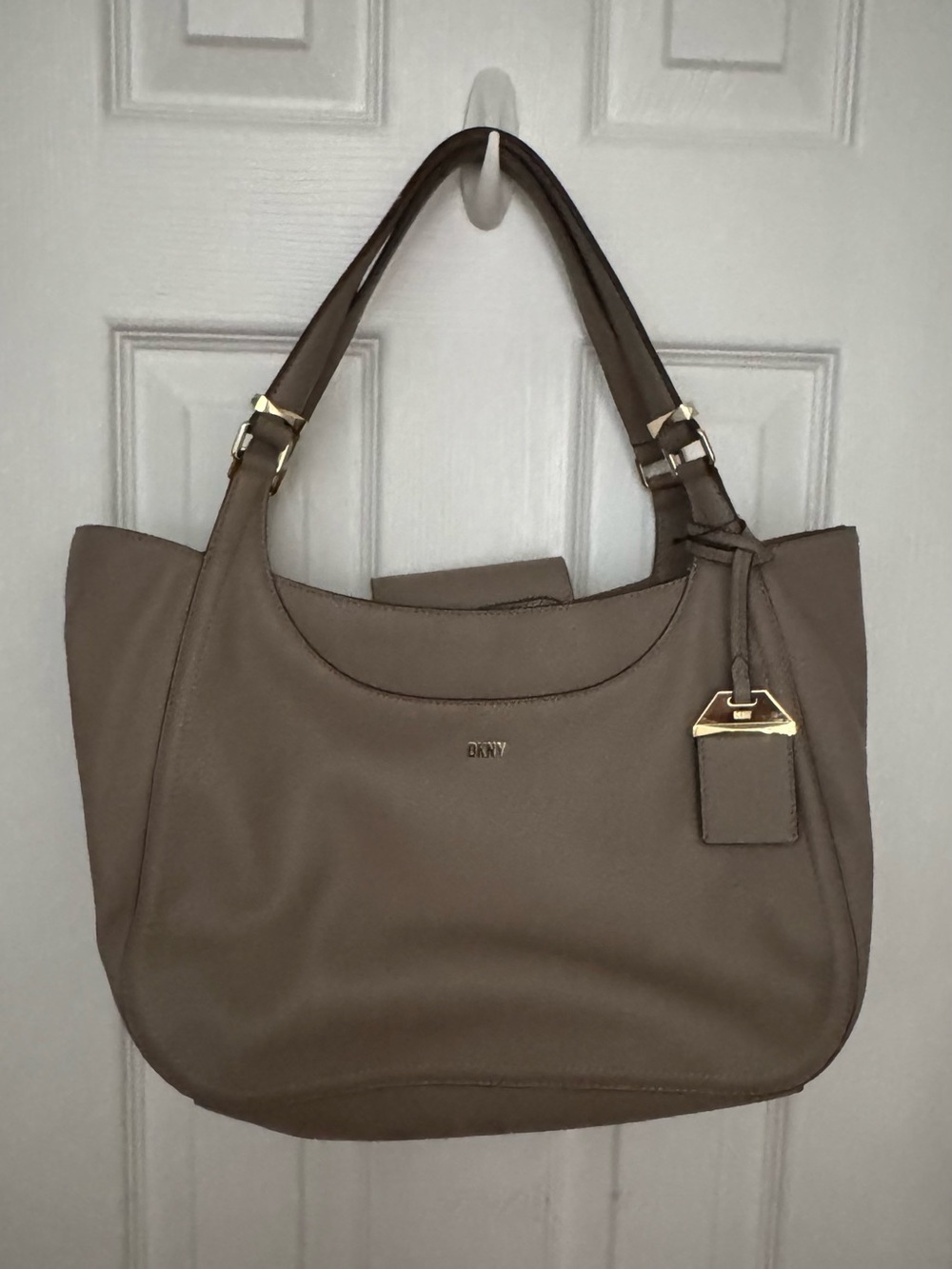 DKNY Brown Shoulder Tote with Gold Hardware